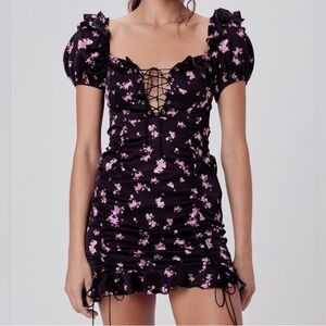 For Love And Lemons Black and Pink Floral Mini Dress
